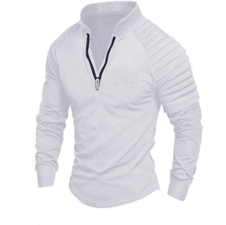 Men's Slim-Fit Troyer with quilted shoulder yoke and half zip Mune Fashion