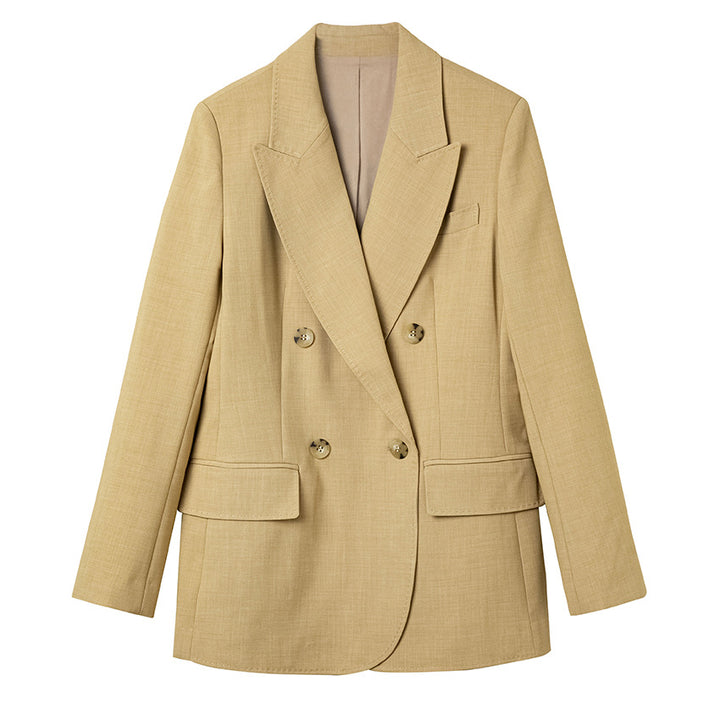 Women's Double-Breasted Structured Blazer with Distinctive Lapels and Flap Pockets Mune Fashion