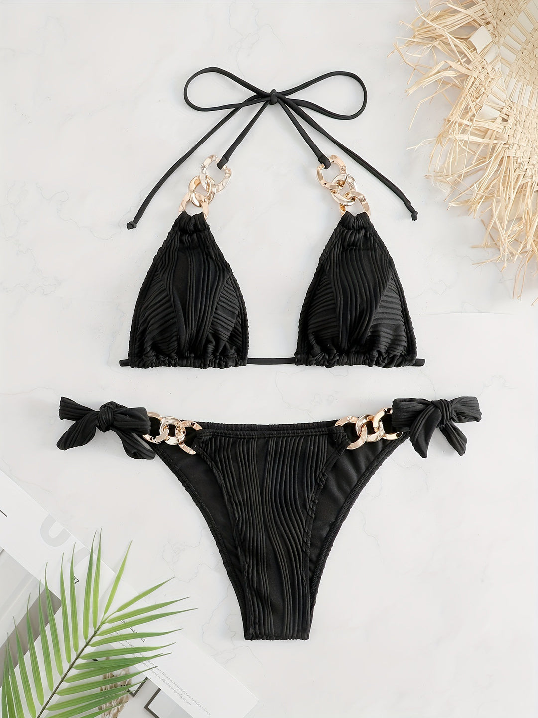 Ladies bikini set with luxurious ruffles and golden chain accents Mune Fashion