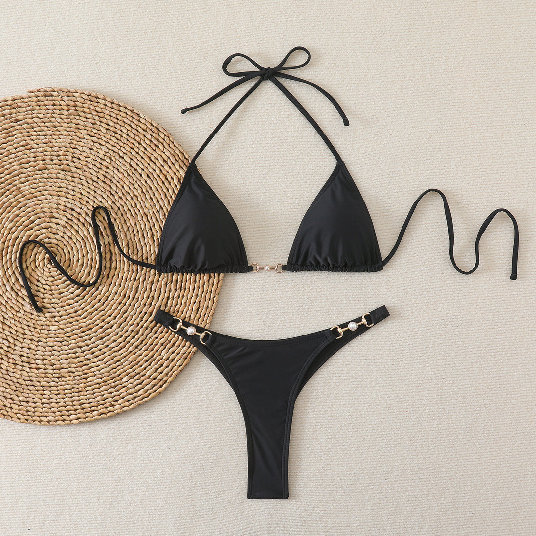 Women's Triangle Bikini with Elegant Gold Accents Mune Fashion
