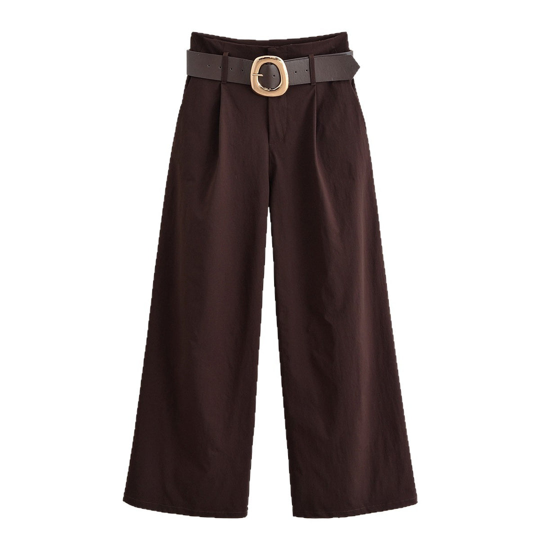 Women's high-waisted culotte pants with wide leg, pleats and statement belt Mune Fashion