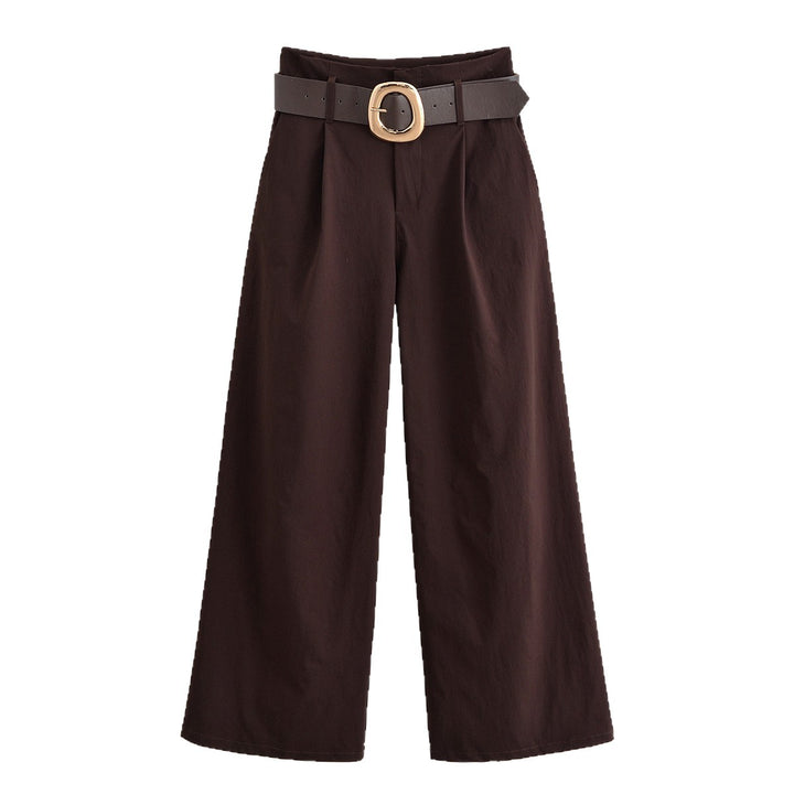 Women's high-waisted culotte pants with wide leg, pleats and statement belt Mune Fashion
