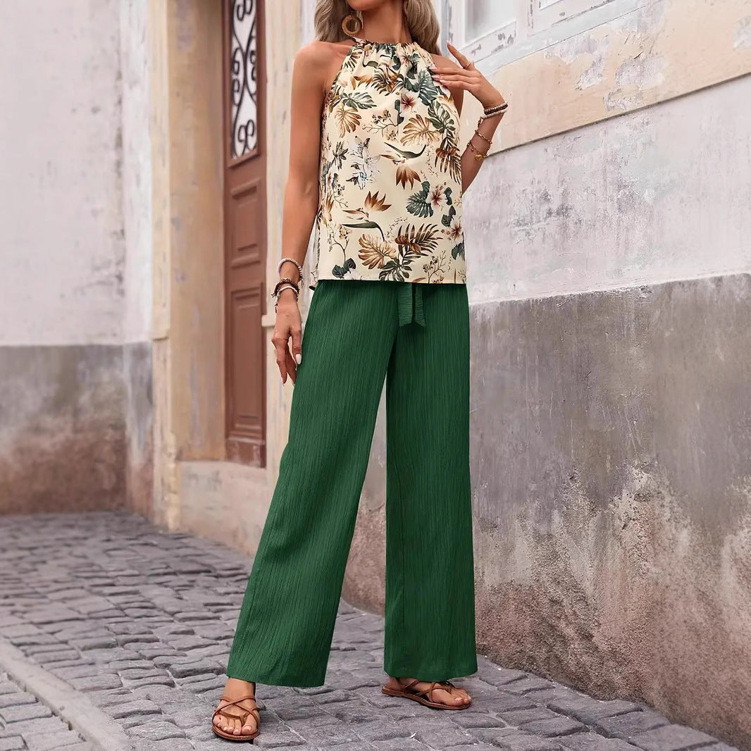 Women wide linen pants with drawstring and pleat look Mune Fashion