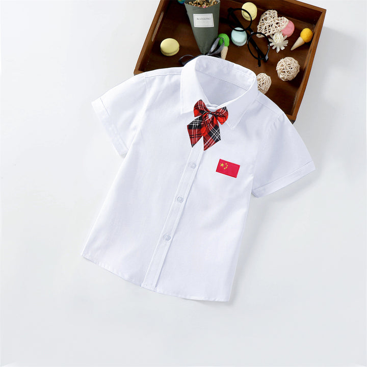 Ladies short sleeve shirt with elegant appliqué Mune Fashion