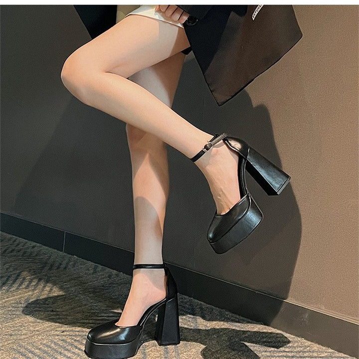 Women’s platform pumps with square block heel and ankle strap Mune Fashion