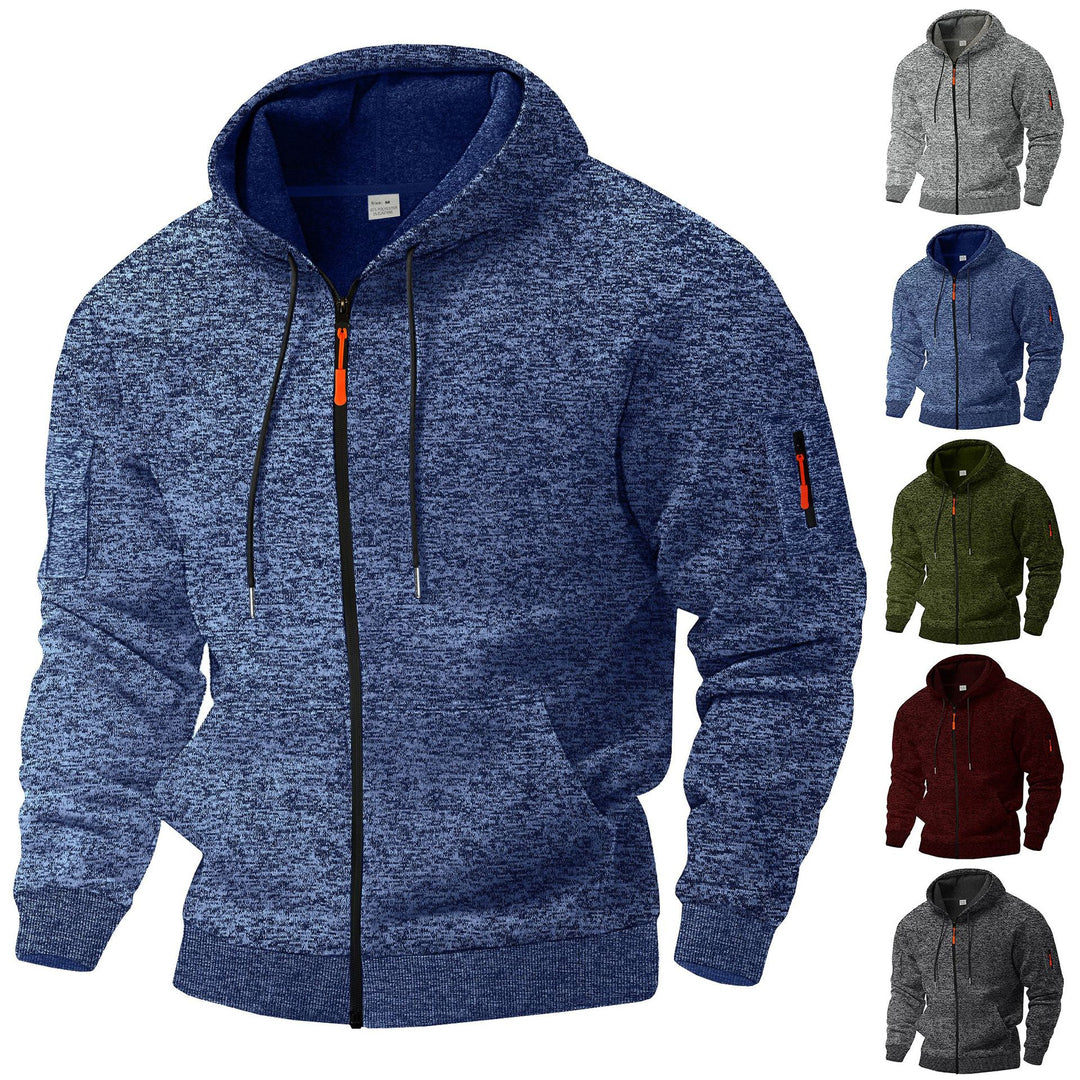 Men's variegated zip-up hoodie with kangaroo pocket, arm pocket, and ribbed cuffs Mune Fashion