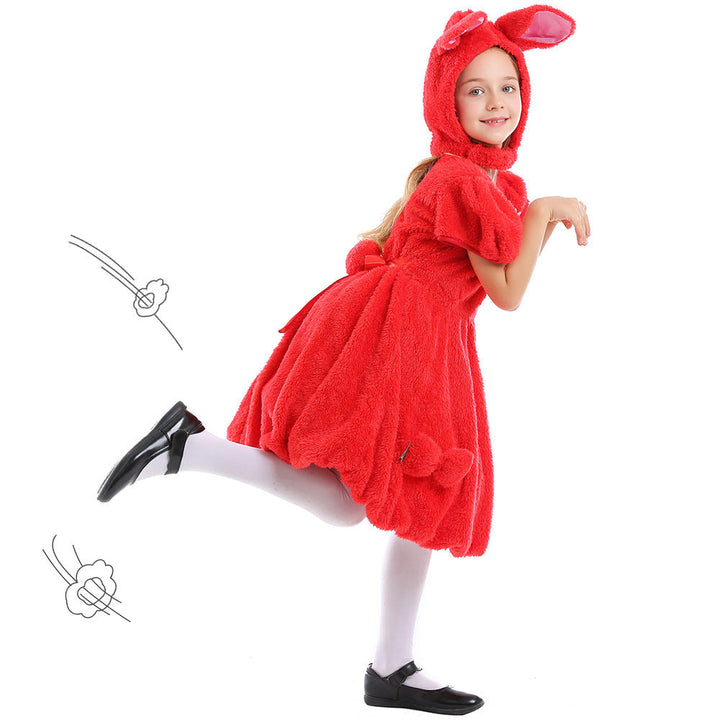 Girls Plush Bunny Costume with Hood and Playful Details Mune Fashion