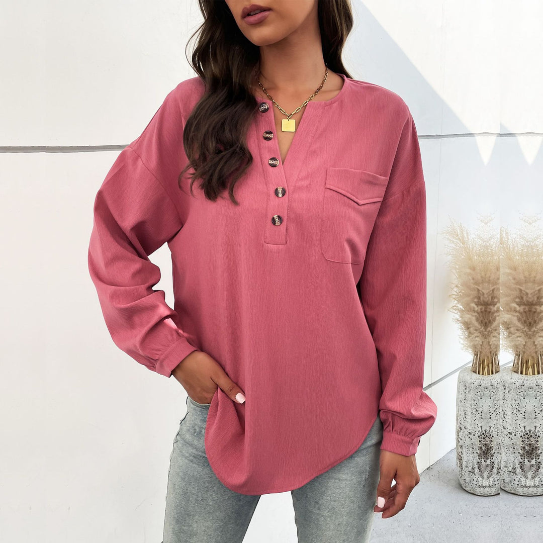 Ladies Casual Long Sleeve Blouse with Button Details Mune Fashion