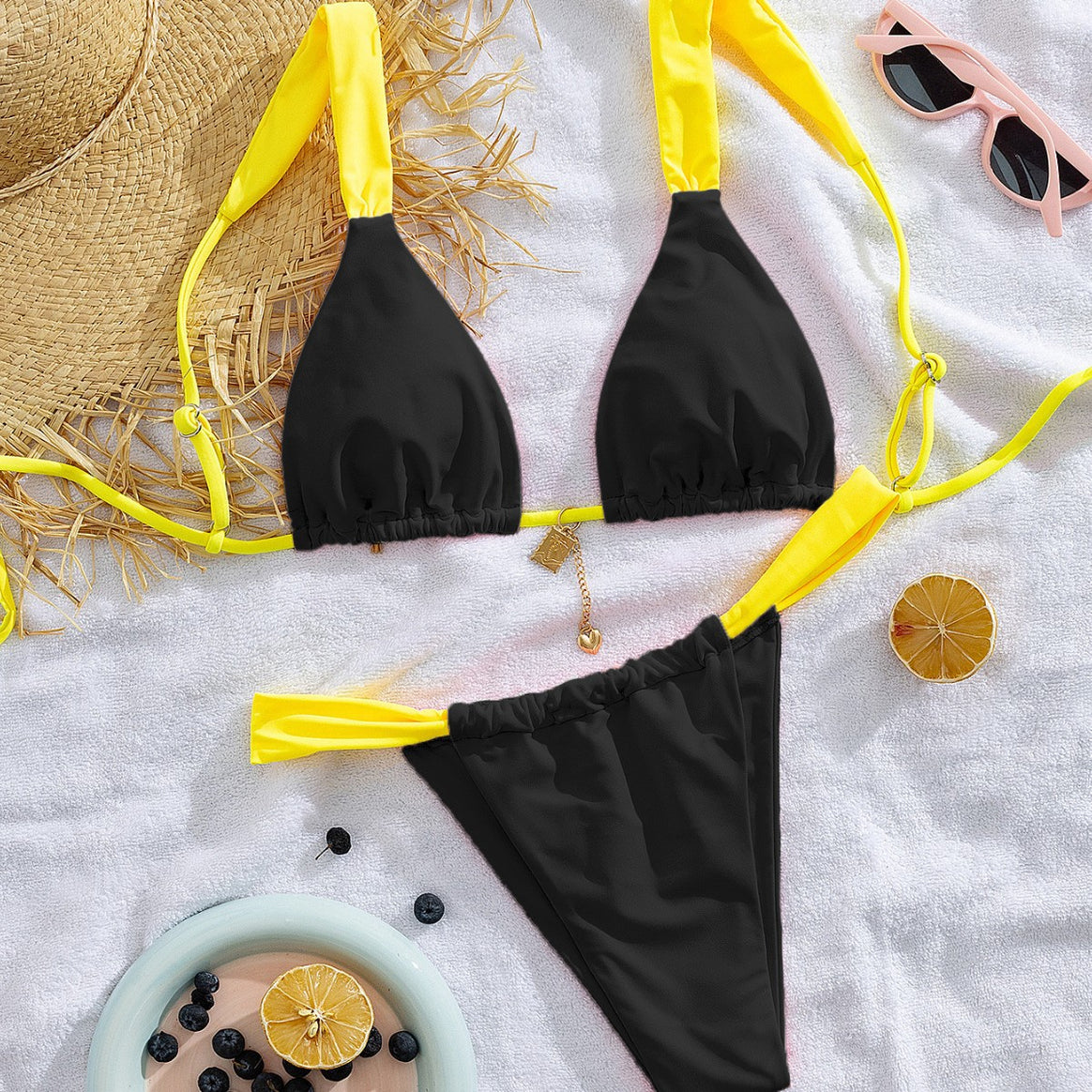 Women Triangle Bikini with adjustable straps and stylish color contrast Mune Fashion