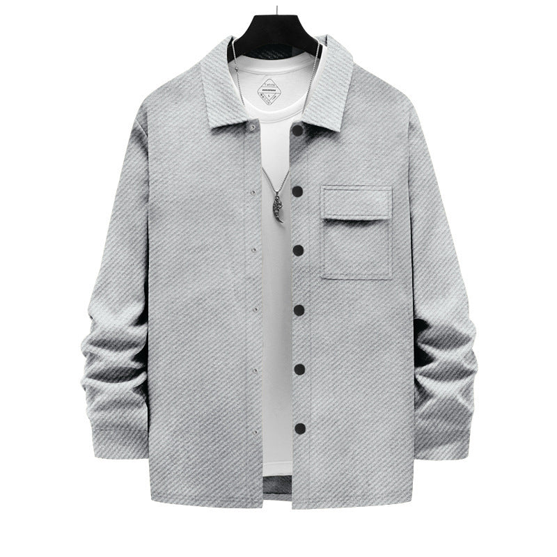 Men's nano structured overshirt jacket with Kent collar snap button placket and patch breast pocket Mune Fashion