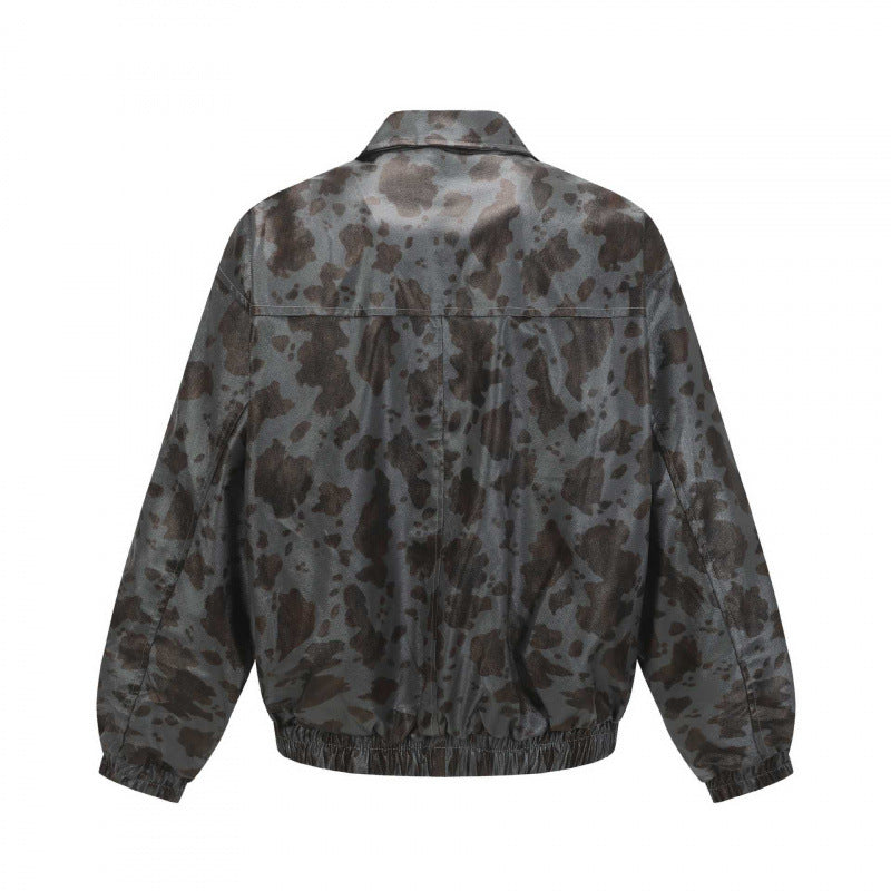 Unisex short-cut boxy jacket with zipper, elastic hem and modern animal print Mune Fashion