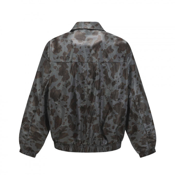Unisex short-cut boxy jacket with zipper, elastic hem and modern animal print Mune Fashion