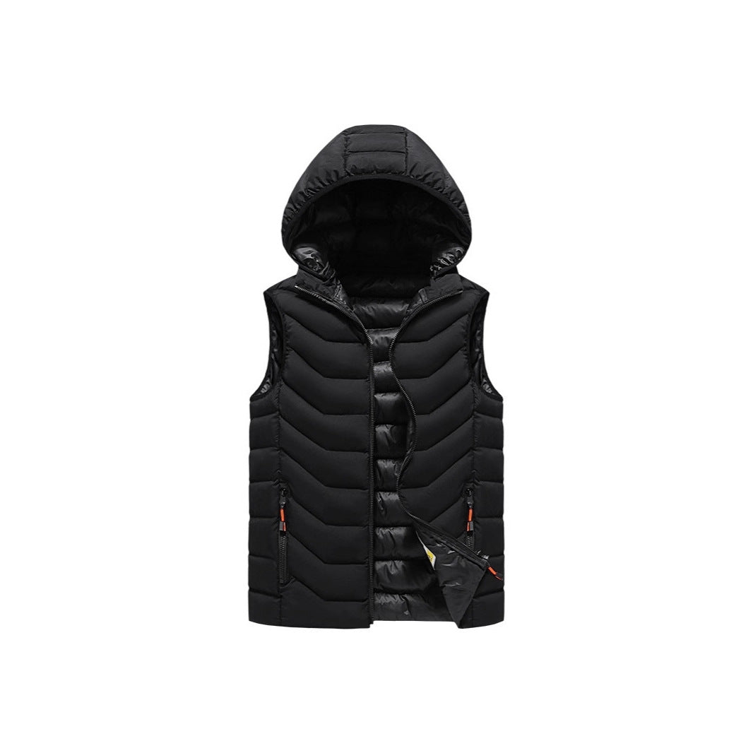 Men's Sleeveless Thermo Utility Vest with Quilted Chevron Structure, Hood and Two-Way Zipper Mune Fashion