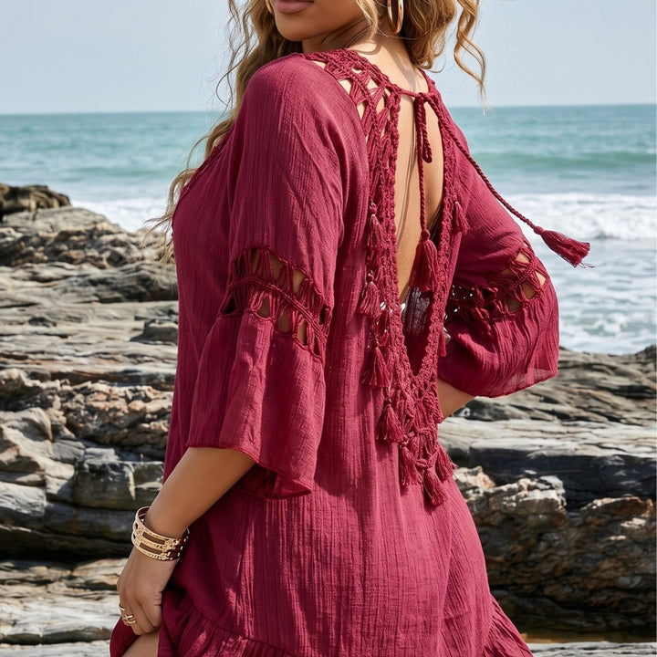 Ladies airy beach cover-up with crochet lace Mune Fashion