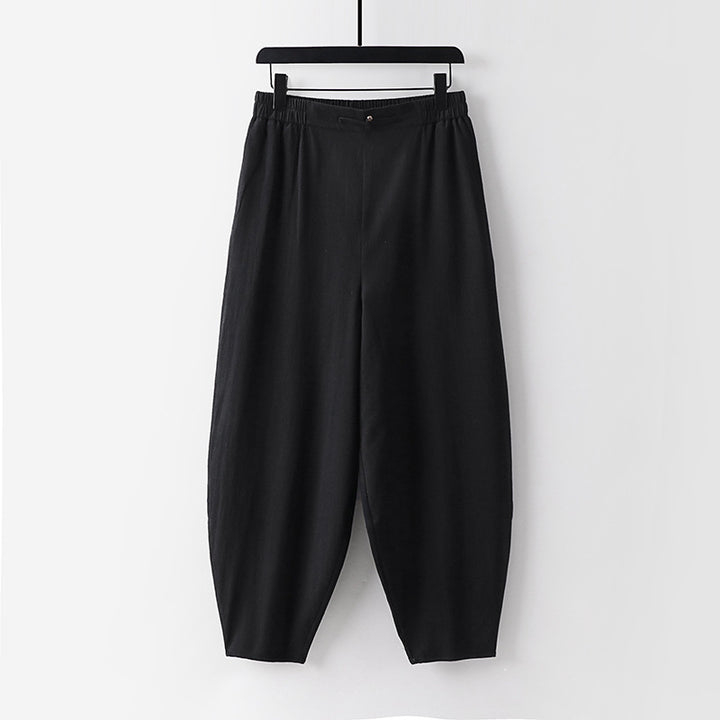 Women Lightweight Linen Harem Pants with Elastic Waistband and Narrow Tapered Ankles Mune Fashion