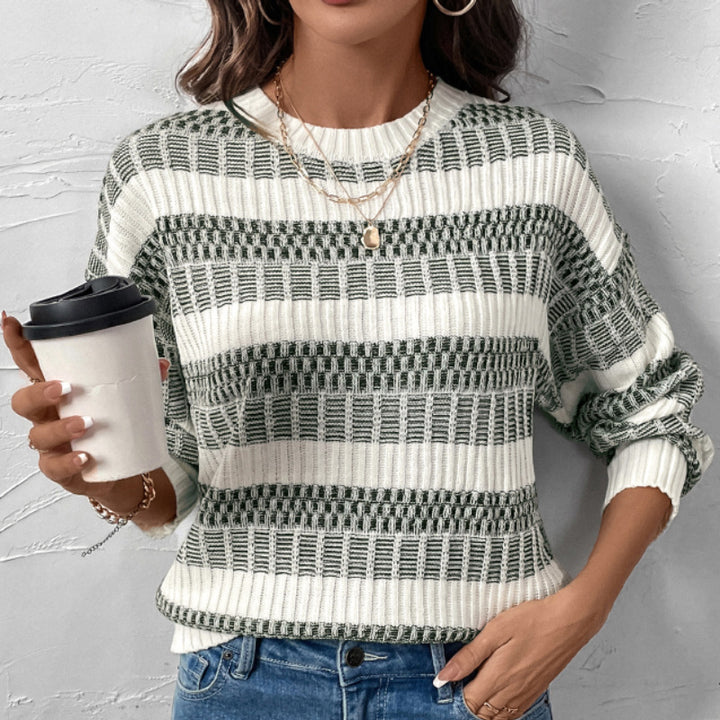Women’s Fashionable Knitted Sweater with Block Pattern Mune Fashion