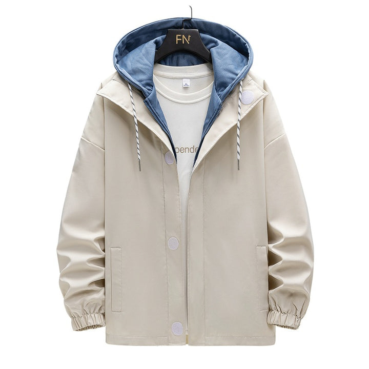 Men's two-layer hooded overlay jacket with contrasting inner hood and elastic cuffs Mune Fashion
