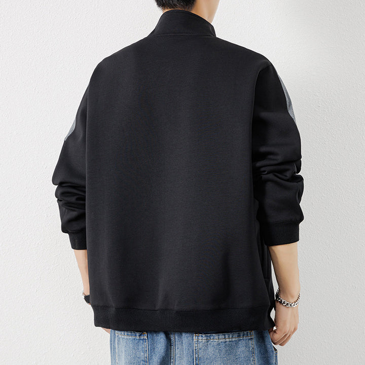 Men's Lightweight Zip Training Jacket in Minimal Style with Stand-Up Collar and Contrast Piping Mune Fashion