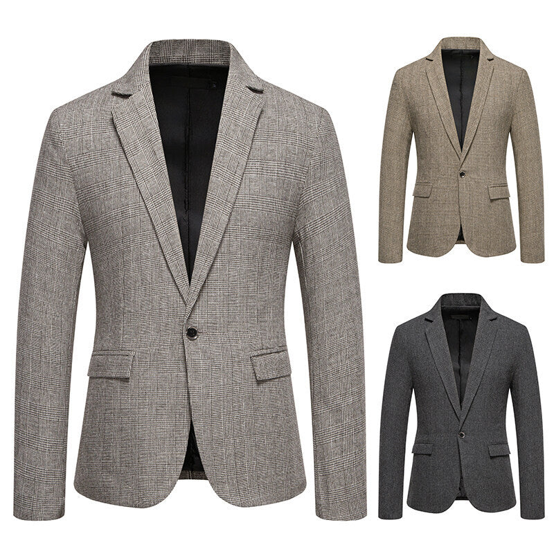 Men's Tailored Glencheck Blazer with One-Button Closure and Flap Pockets Mune Fashion