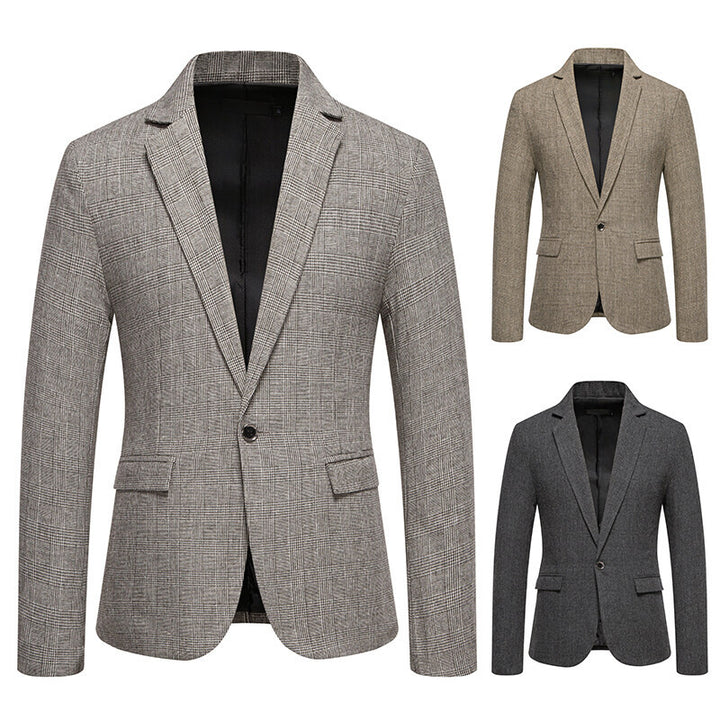 Men's Tailored Glencheck Blazer with One-Button Closure and Flap Pockets Mune Fashion