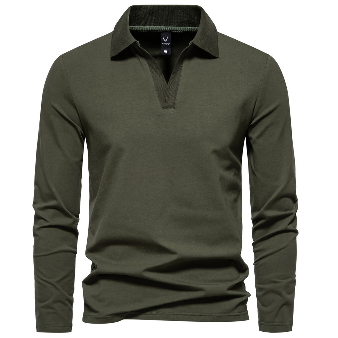 Men's long sleeve polo with open V-neck, fine ribbed collar and slim silhouette Mune Fashion