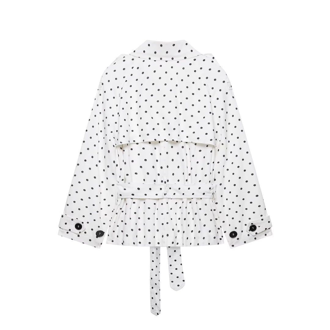 Women's short trench with waist belt and polka dot pattern Mune Fashion
