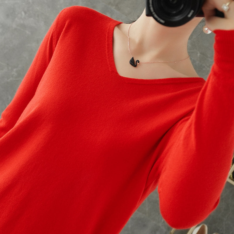 Women light V-neck cashmere-look fine knit sweater Mune Fashion