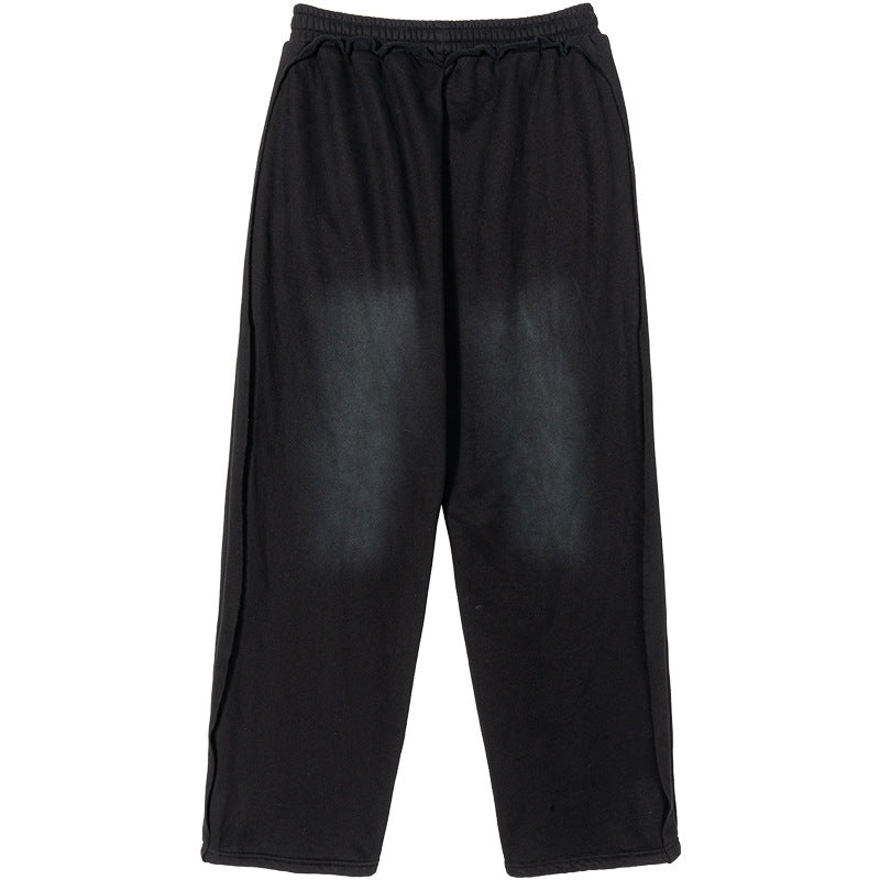 Men's Casual Sweatpants with High Waist, Elastic Drawstring, and Faded Knee Areas Mune Fashion