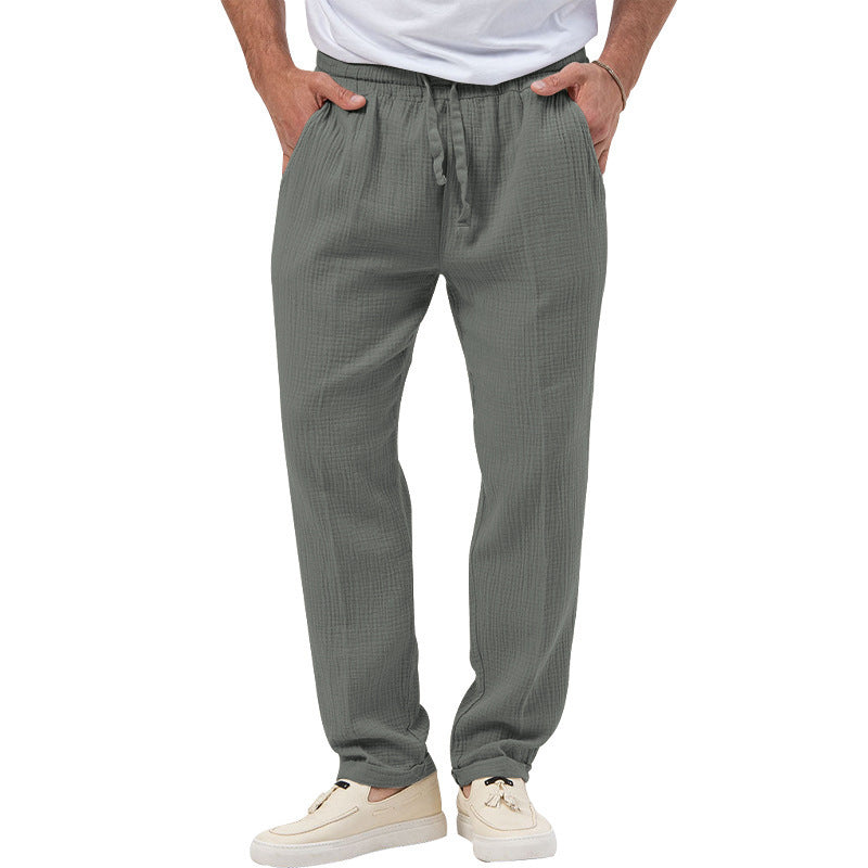 Men's casual muslin leisure pants with elastic waistband drawstring and side pockets Mune Fashion