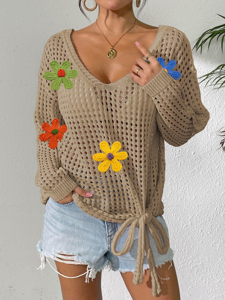 Women's crochet top with flower appliqués Mune Fashion