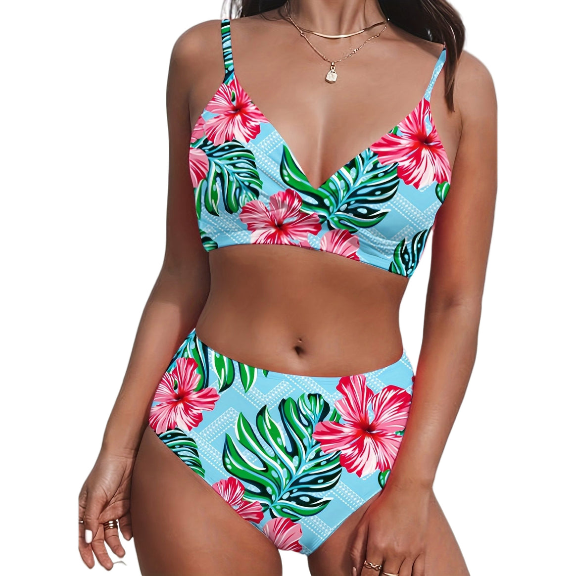 Women's High-Cut Bikini with Tropical Pattern Mune Fashion