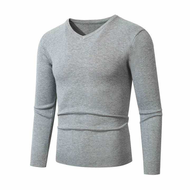 Men's Fine V-Neck Fine Knit Sweater with Narrow Ribbed Hem Mune Fashion