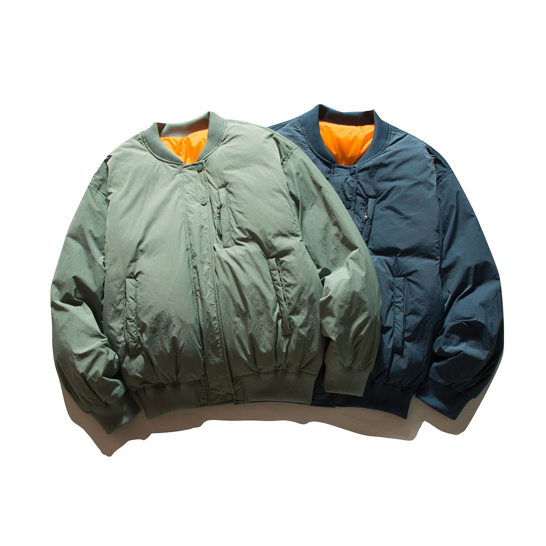 Men's Voluminous Boxy Bomber Jacket with Padded Insulation and Subtle Chest Zipper Pocket Mune Fashion