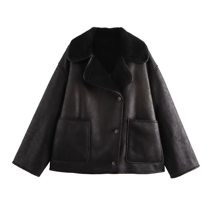 Women's Short Cut Oversized Faux Shearling Coat with Teddy Collar Mune Fashion