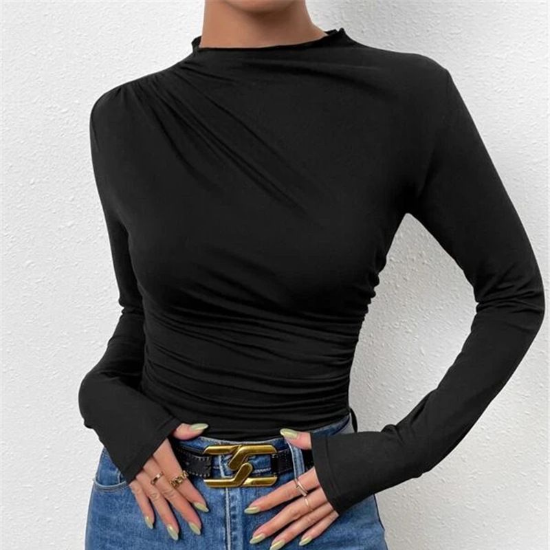 Women's Figure-hugging Long Sleeve Shirt with Side Gathering and Drapé Detail Mune Fashion