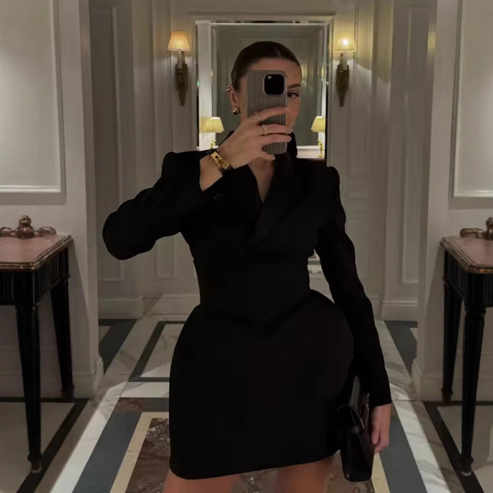 Women 70+ tailored blazer dress with corset look, lapel collar and figure-shaping darts Mune Fashion
