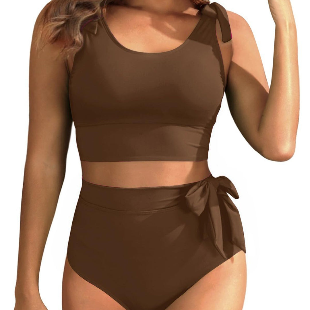 Women's High-Waisted Bikini Set with Knot-Decorated Top Mune Fashion