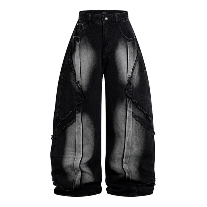 Women High-waisted wide Baggy jeans with frayed layered panels and used look Mune Fashion