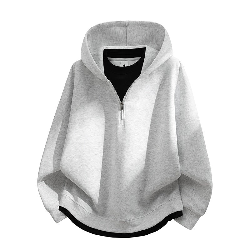 Unisex Oversize-Halfzip-Hooded Sweatshirt with Layered Look, Rounded Hem & Ribbed Cuffs Mune Fashion