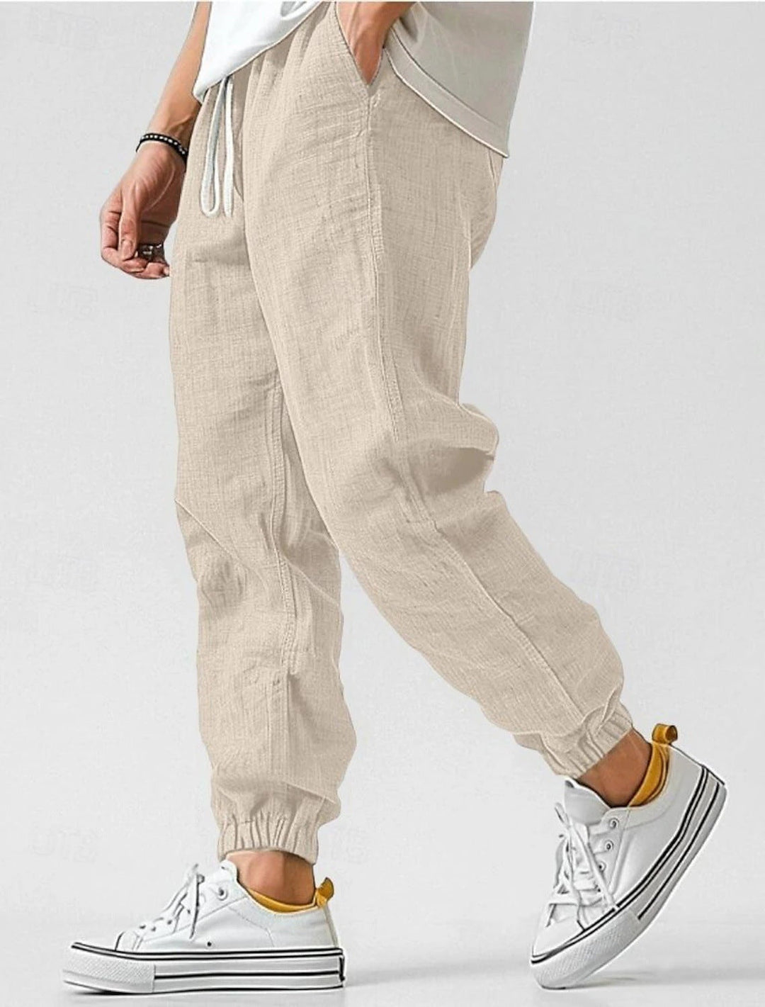 Men's Comfortable Linen Pants with Elastic Waistband and Side Pockets Mune Fashion