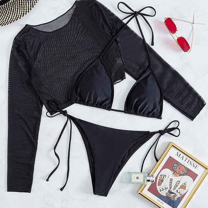 Women's bikini set with transparent long sleeve blouse Mune Fashion