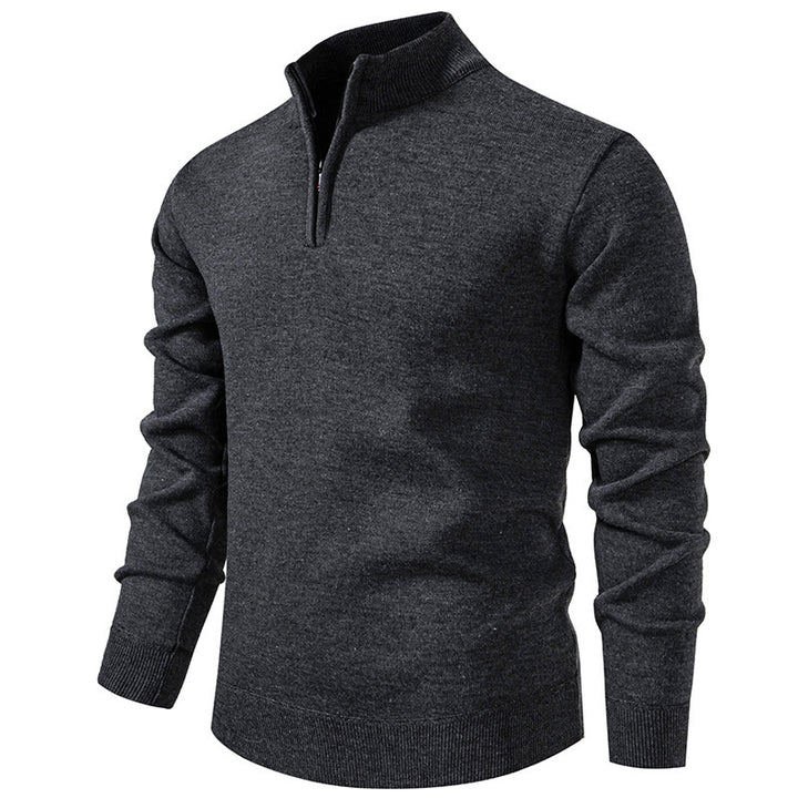 Men's Slim-Fit Fine Knit Sweater with Short Zipper, Stand Collar and Ribbed Hem Mune Fashion