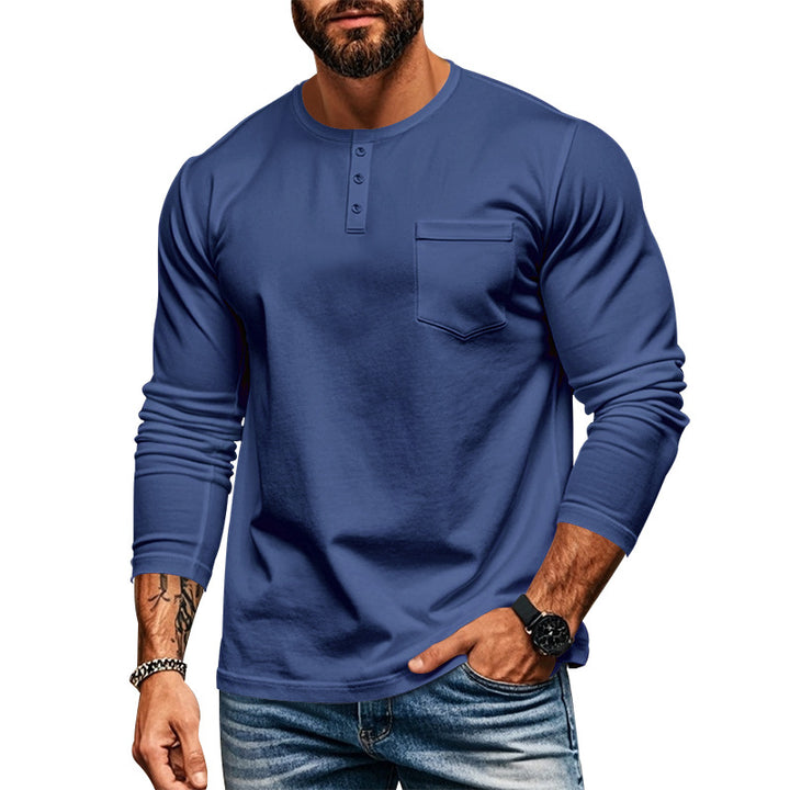 Men's slim long-sleeve button shirt with short button placket and chest pocket Mune Fashion