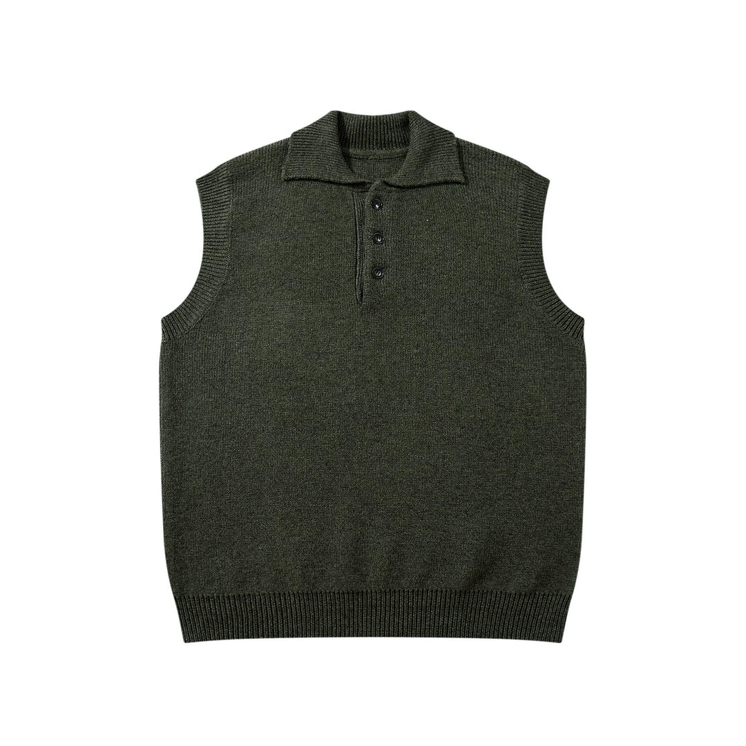 Unisex Sleeveless Knitted Vest with Polo Collar and Button Placket Mune Fashion