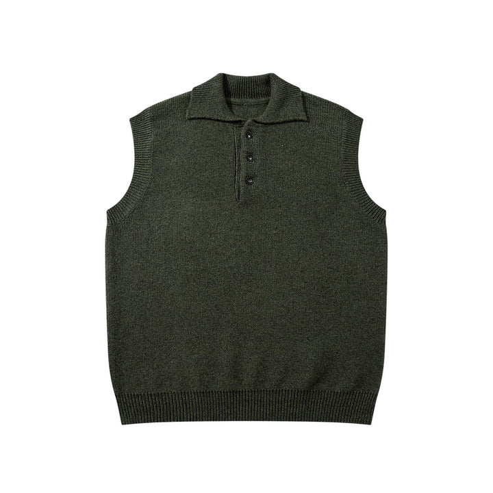 Unisex Sleeveless Knitted Vest with Polo Collar and Button Placket Mune Fashion