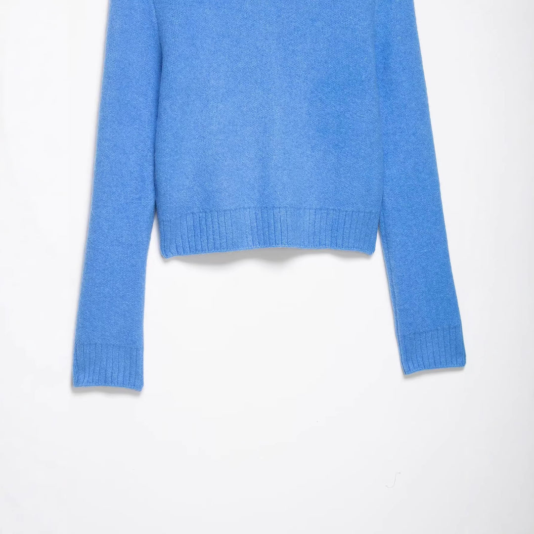 Women's Short Cardigan with Zipper, Wide Polo Collar and Ribbed Hem Mune Fashion