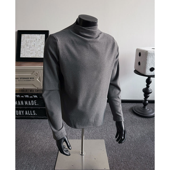 Men's Fine Stretch Long Sleeve Shirt with Short Stand-Up Collar and Slim Silhouette Mune Fashion