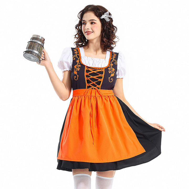Women's traditional dirndl dress with decorative lacing and removable apron Mune Fashion