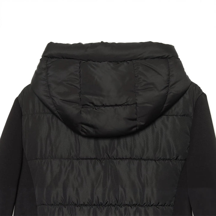 Women's short jacket in a material mix with quilted front, hood, and tailored drawstring Mune Fashion