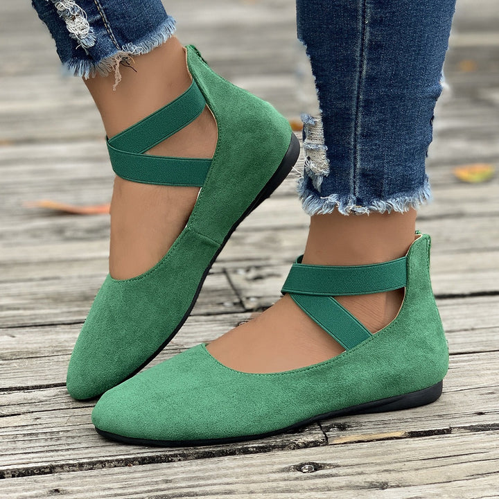 Women Flat Ballerina Slippers made of Suede Effect with Elastic Crisscross Straps Mune Fashion